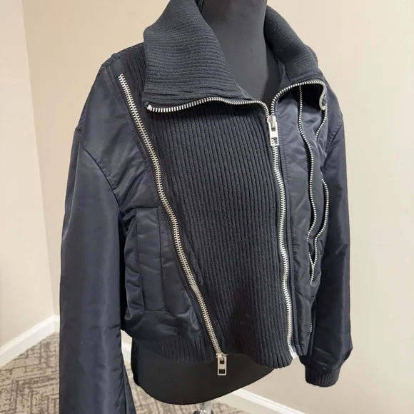 Zara Navy Zippered Pinstriped Bomber Jacket NWT - Picture 11 of 16